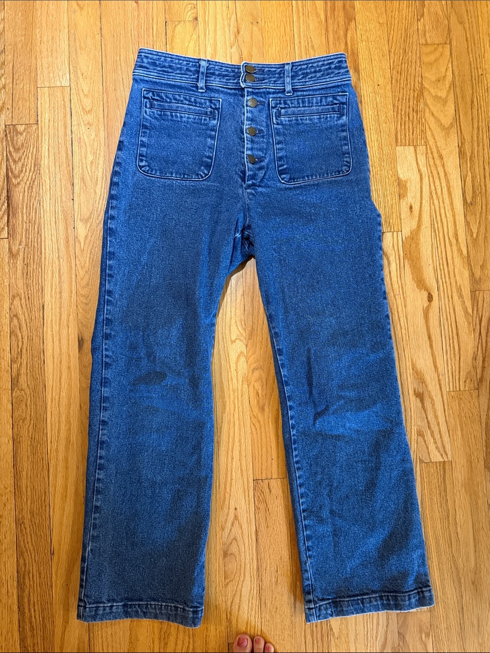 Apiece Apart Dark Blue High-Rise Wide-Leg Jeans with Front Button Fly